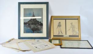 Helen McKie, Moonlit scene of Mont St Michel, bodycolour, signed lower right,
