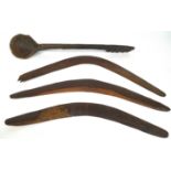 Three Australian Aboriginal boomerangs, two with incised linear ornament,