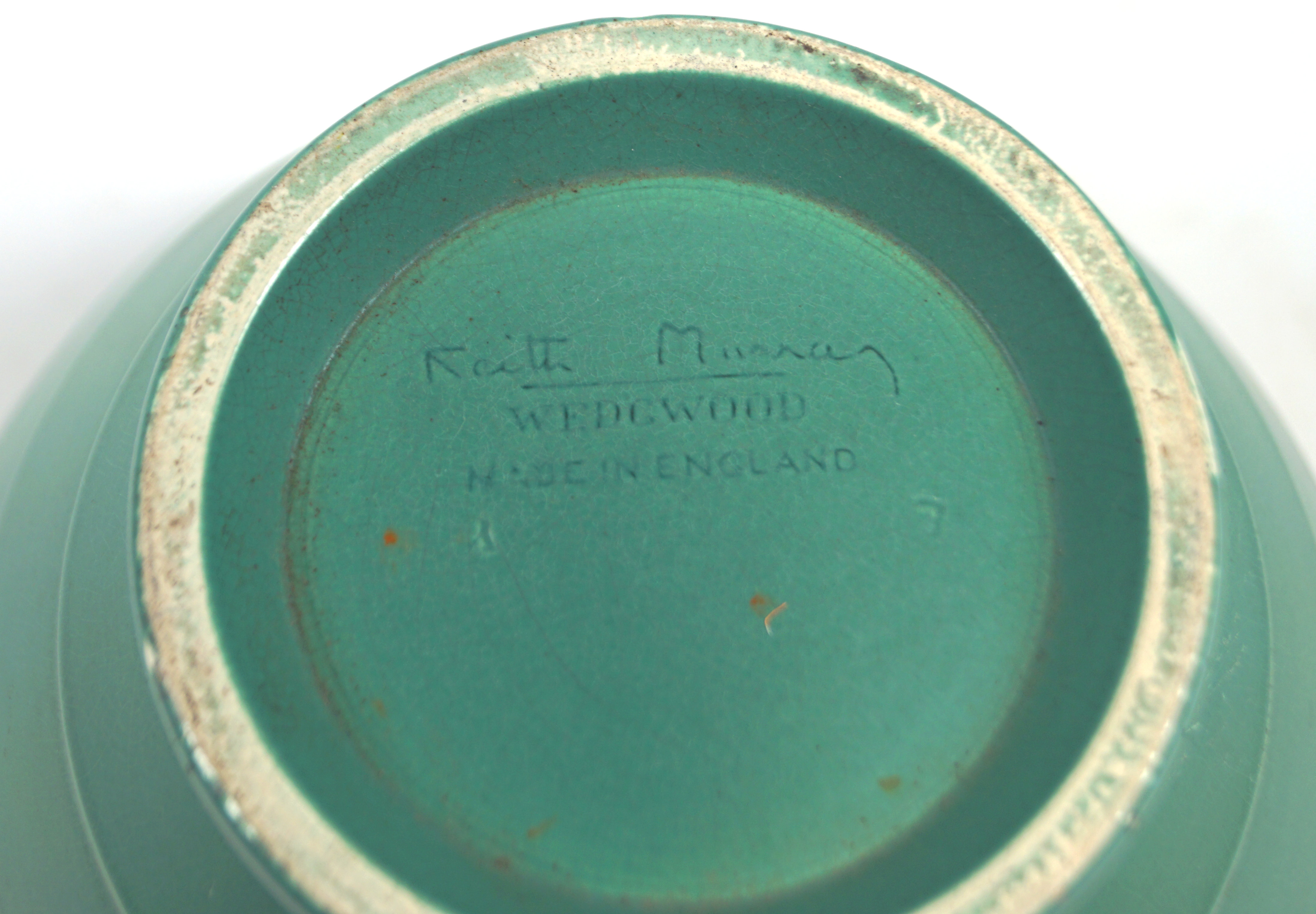 A Keith Murray for Wedgwood, matt green ribbed pottery bowl, - Image 3 of 3