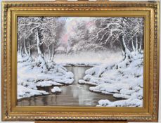 J Dande, Snowy Landscape, oil on canvas, signed lower right,