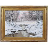 J Dande, Snowy Landscape, oil on canvas, signed lower right,