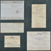 A framed collection of printed and written 19th century ephemera,