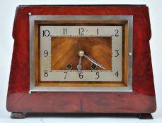 A German ? mahogany chiming clock, of Art Deco design, in a mahogany shaped rectangular case,