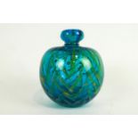 A Mdina 'Maltese blue and yellow' glass globular vase, with bulb formed neck, incised mark to base,