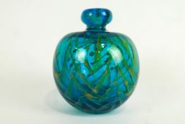 A Mdina 'Maltese blue and yellow' glass globular vase, with bulb formed neck, incised mark to base,