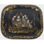 A Chinoiserie lacquered metal rectangular tray,