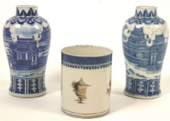 A pair of Chinese porcelain baluster blue and white vases,