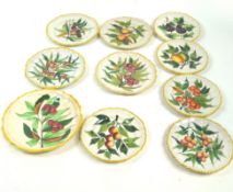 A group of ten Italian Faience fruit plates, in three sizes, decorated with assorted fruits,