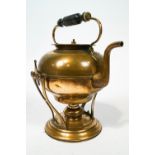 A brass kettle on stand, the stand stamped Skuhuna, no l, with turned wooden handle,