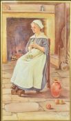 Minnie Asprey, Peeling Apples, watercolour, signed and dated 19 lower right,