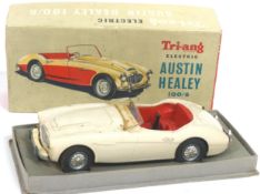 A Triang electric Austin Healey 100/6 model car, in white with red interior, boxed,