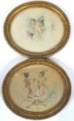 Two Putti prints of warring scenes,