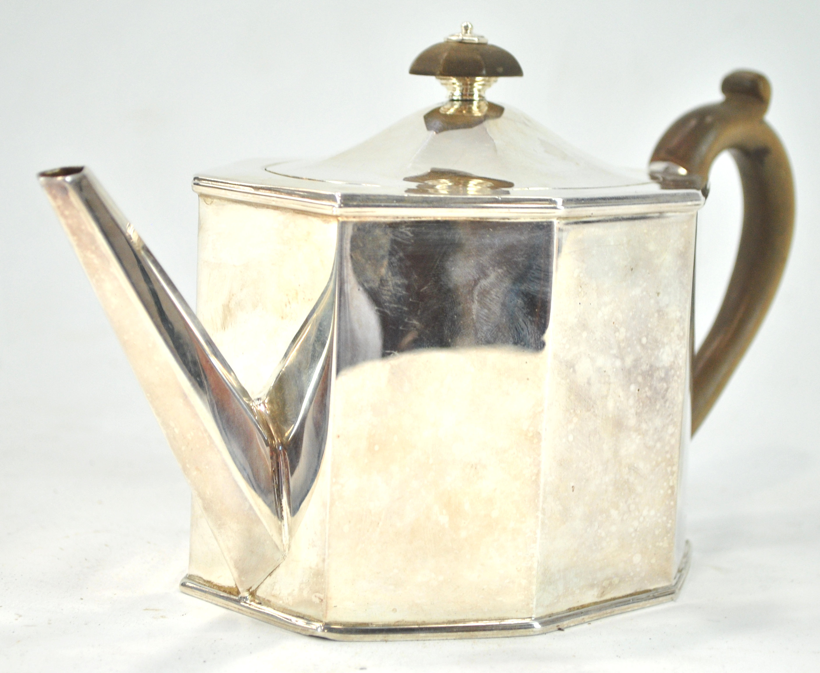 A silver teapot of flat panel octagonal form and domed cover, - Image 2 of 5