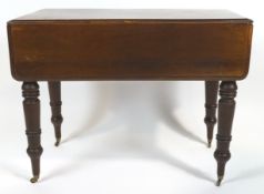 A 19th century mahogany Pembroke table, on turned baluster legs with brass caps and casters,