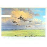 After Robert Taylor, Hurricane Scramble, coloured print, signed by the Pilots in pencil,