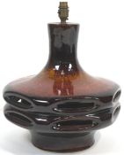 A large Studio pottery flambe glazed lamp base, circa 1970,