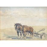 W Goodman, The Ploughing Team, watercolour, signed lower left and dated 1935,
