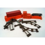 A collection of Hornby 0 gauge parts from a train set, including a turntable,
