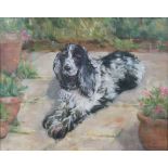 Brian Moreton, a spaniel in a garden, oil on canvas, signed lower right,