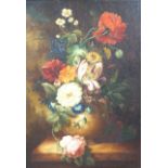 Continental School, Still Life, a vase of flowers, oil on canvas,