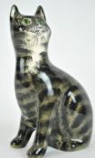 A G* Hill Pottery, Wemyss figure of a silver tabby cat with painted green eyes,