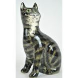 A G* Hill Pottery, Wemyss figure of a silver tabby cat with painted green eyes,