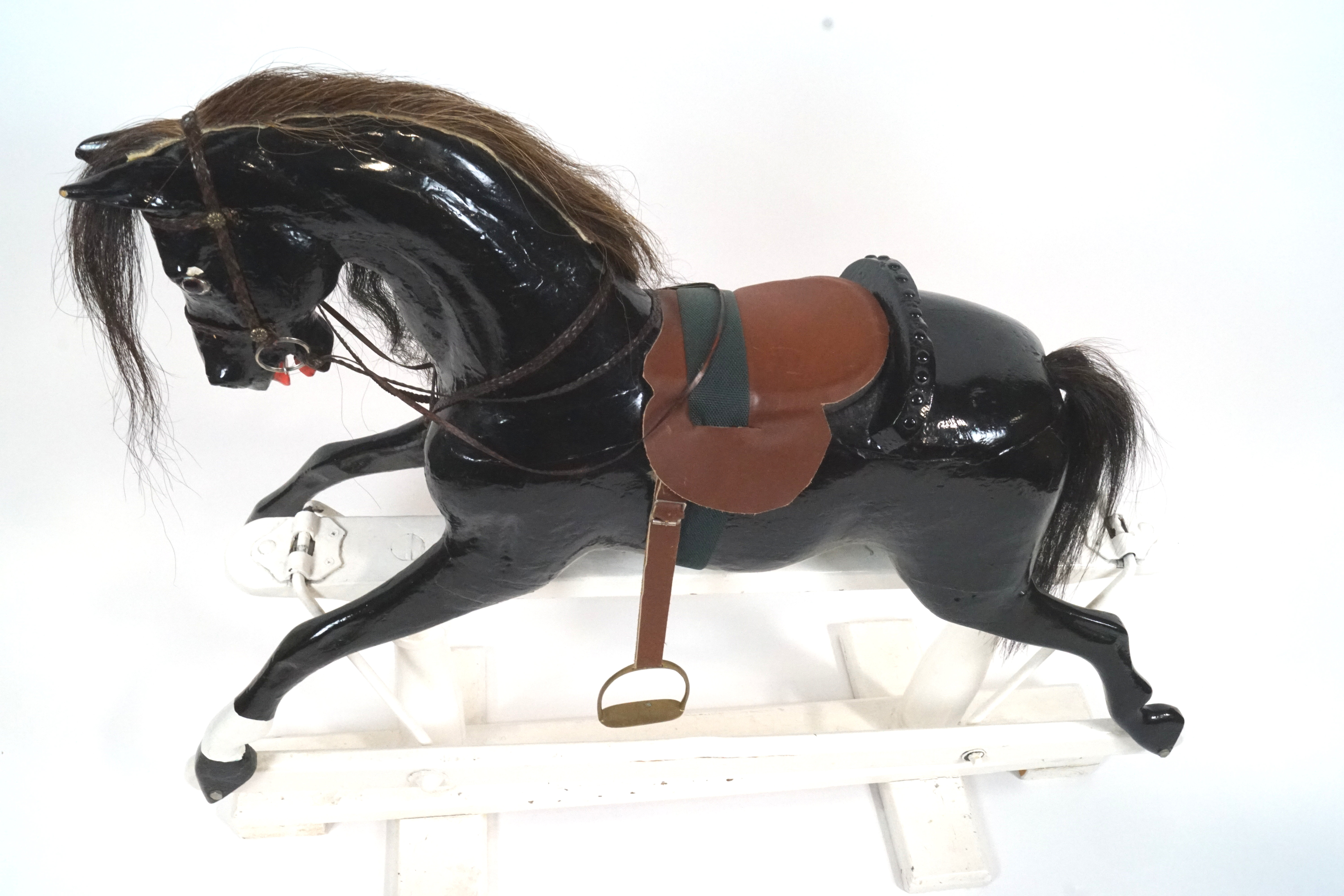 An Edwardian black painted wood rocking horse, early 20th century, - Image 4 of 4