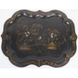 A Jennens & Bettridge style shaped cartouche form tin tea tray,