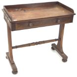 A late 19th century Victorian mahogany wash stand, having a gallery back, single drawer,