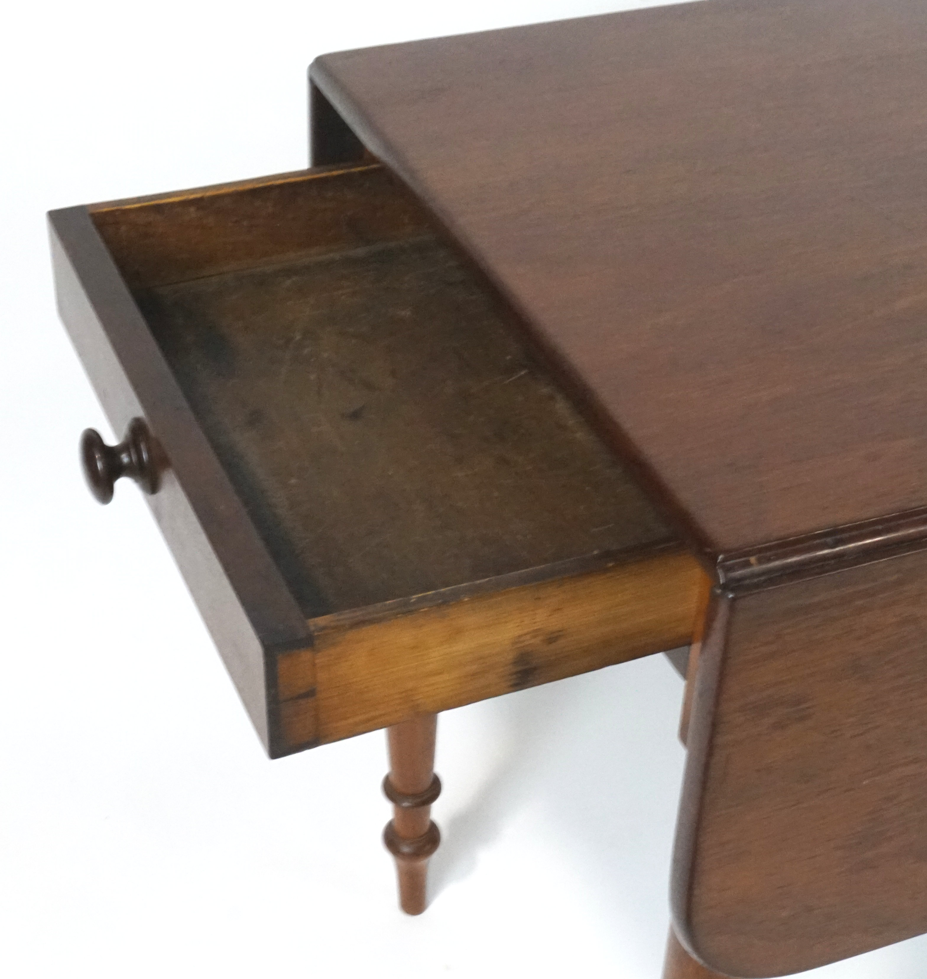 A Victorian mahogany Pembroke table with one frieze drawer on turned tapering legs, - Image 2 of 3