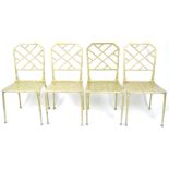 A set of four gold finished cast metal dining chairs, the backs in the form of bamboo lattice work,