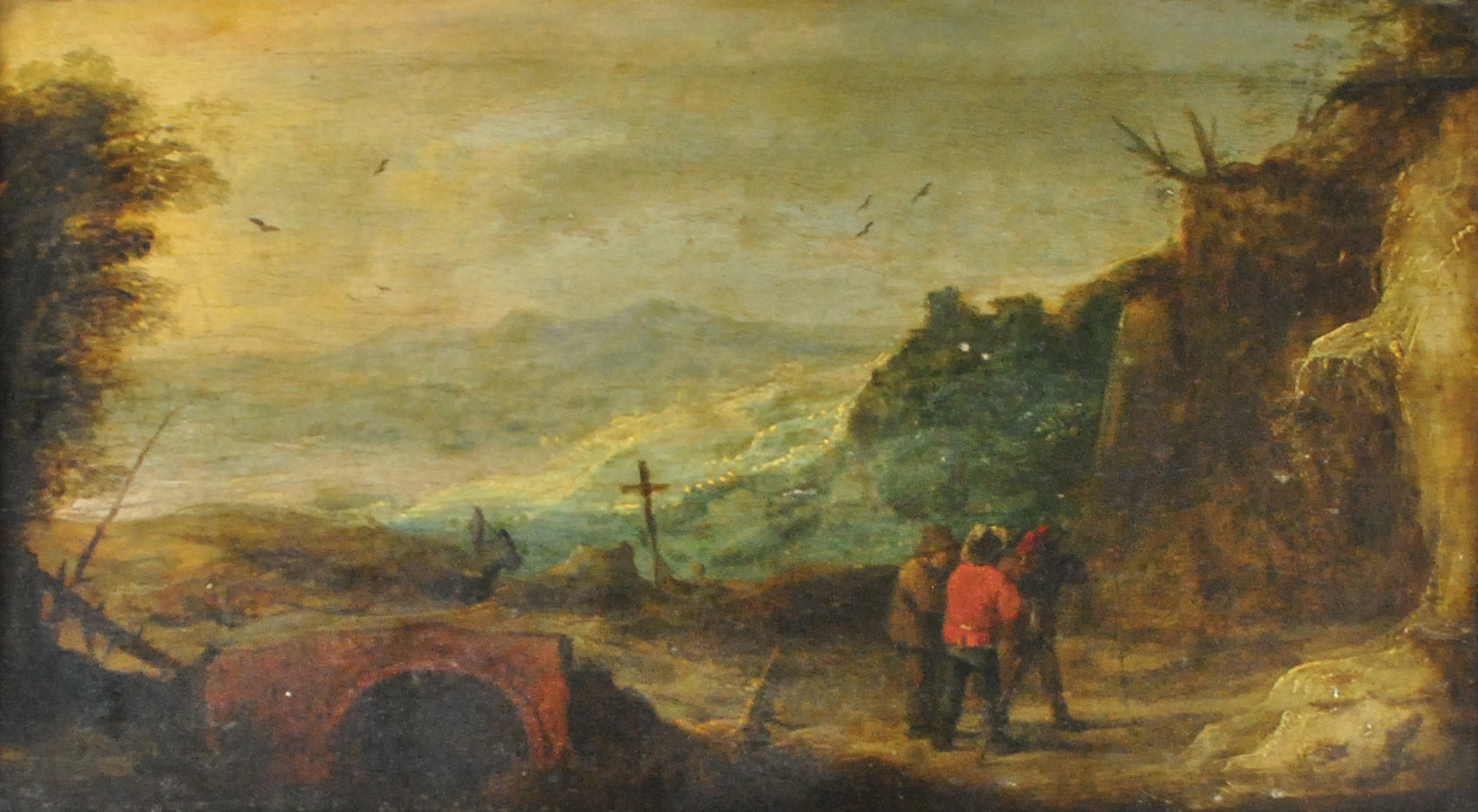 Continental school, early 19th century, Figures in an extensive landscape, oil on panel,