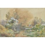 H E Hines, Shepherd and his flock, watercolour, signed lower left,