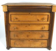 A Victorian pine and mahogany chest of drawers,