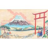 A pair of 1920's paintings on fabric of Japanese landscapes,