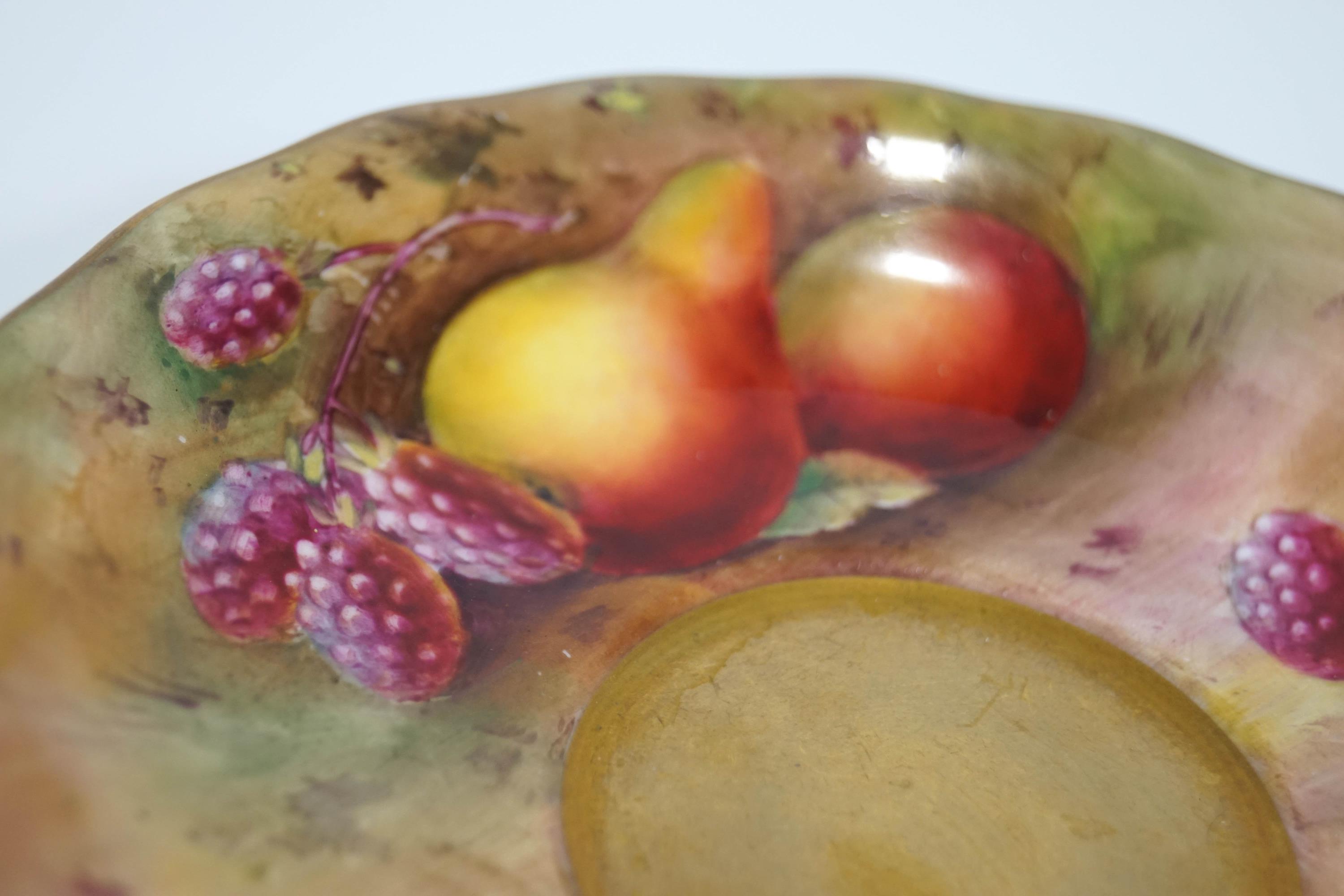 Two Royal Worcester saucers decorated with painted fruit, signed by Ayrton and Moseley, - Image 3 of 3
