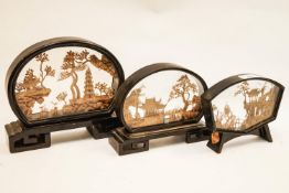 Three framed Chinese cut cork montages