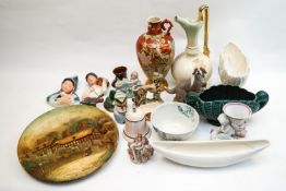 A 19th century Continental porcelain horn vase and other items