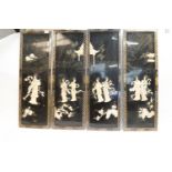 Four Asian carved mother of pearl and lacquer wall panels