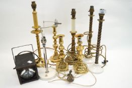 Two pairs of brass candlesticks and other items