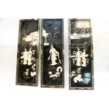 Three Asian carved mother of pearl and lacquer wall panels