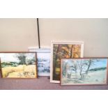 An oil painting and three prints