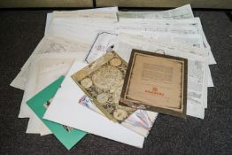 A quantity of plans and paintings with other items