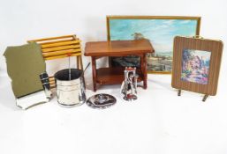 A collection of furniture including a picture, table, planter, mirror,