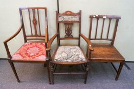 A mahogany inlaid chair and two others