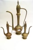 Three brass coffee pots