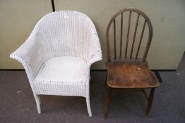 A Lloyd Loom style chair together with another