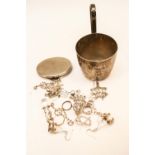 A collection of silver jewellery and plated ware