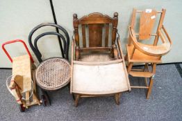 A child's toy and three child's chairs