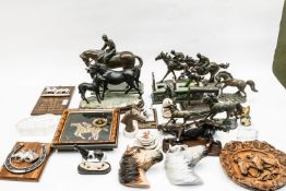 A group of equestrian figures and other items